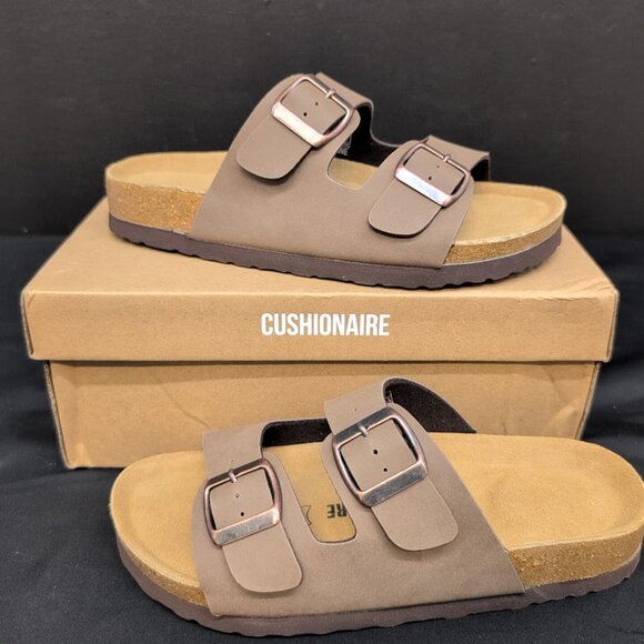 Cushionaire Lane Cork Double Buckle Footbed Women's Sandals US 6M Brown Nubuck - Picture 4 of 8